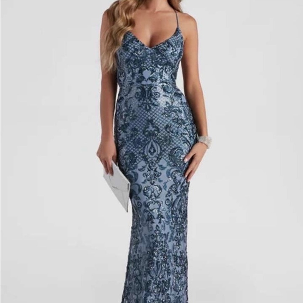 Windsor Blue Sequin Bodycon Dress for Weddings